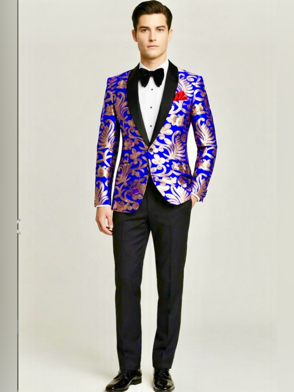 Macy's Cobalt Blue velvet Blazer with Gold Floral Jacquard